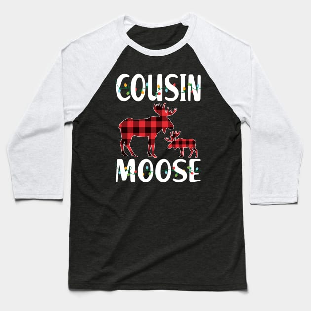 Red Plaid Cousin Moose Matching Family Pajama Christmas Gift Baseball T-Shirt by intelus